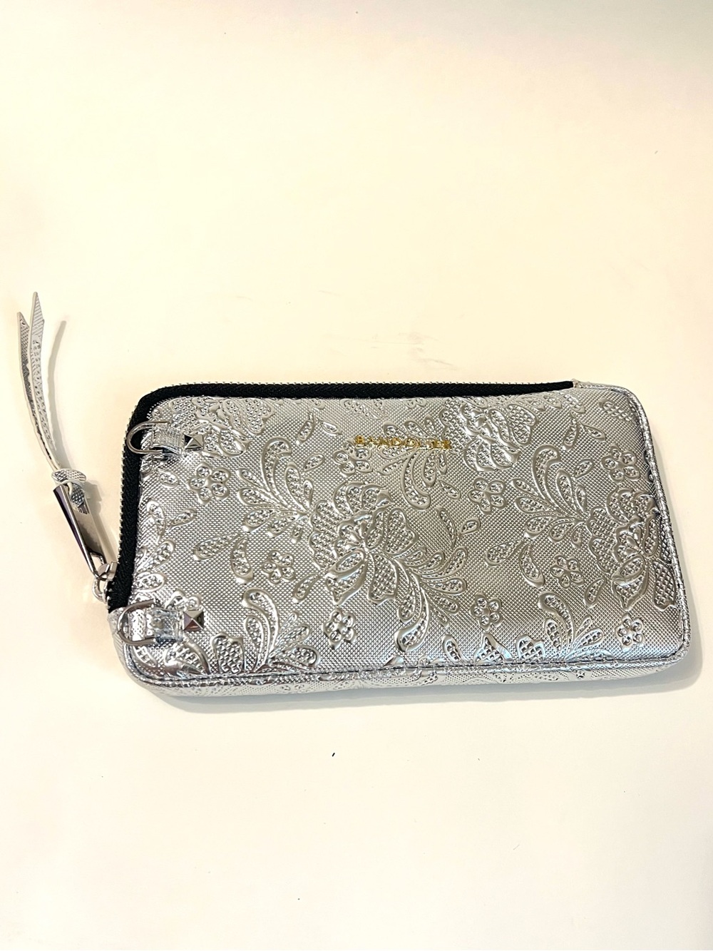Bandolier Lily Lace Metallic Silver Crossbody Expanded Pouch